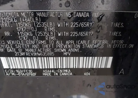 2017 Toyota Rav4 Xle z USA, uszkodzony, nr VIN 2T3RFREV9HW635885